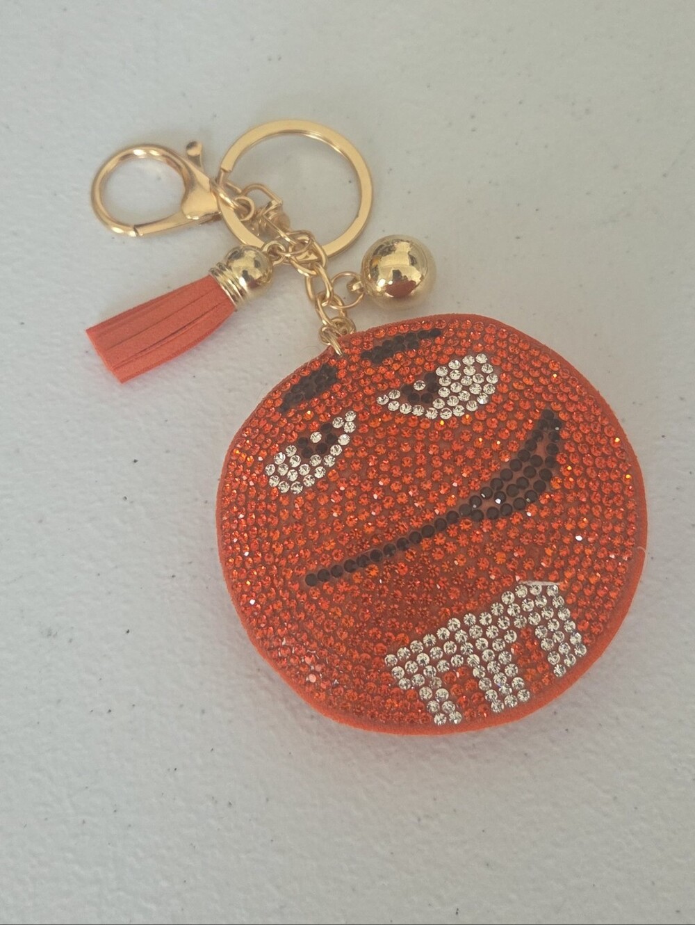 Orange Crystal Emoji M&M-Inspired Keychain Charm NIP - Picture 1 of 5